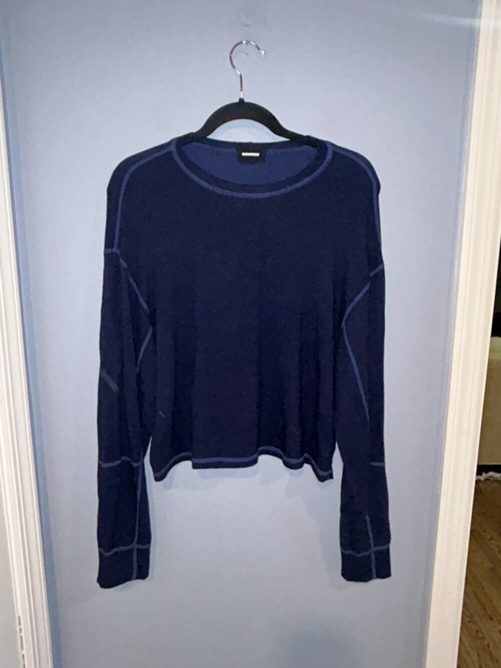 MONROE Lightweight Crewneck Sweatshirt, Navy, Women's M, Contrast Seam